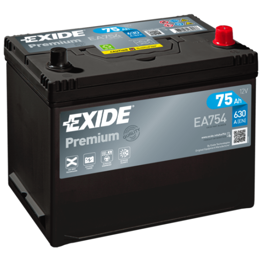 Exide Premium 75Ah 630A jobb+ Ázsia (EA754) 